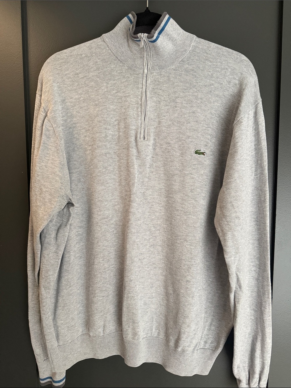 Lacoste Light Gray Half-Zip Pullover with Blue Trim